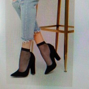 Gia Black Fishnet Chunky Heel Pumps